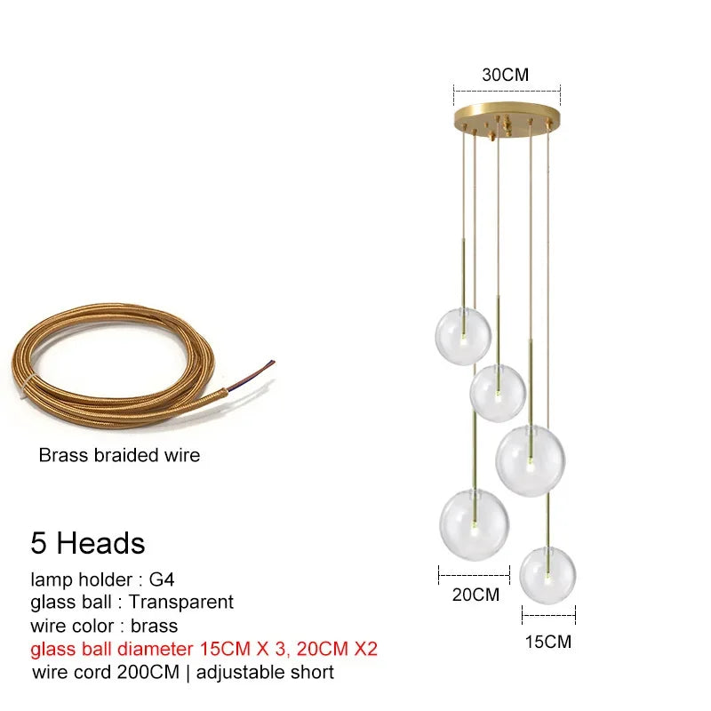 Afralia™ Glass Ball Chandelier Pendant Lights for Modern Luxury Living Room Decor