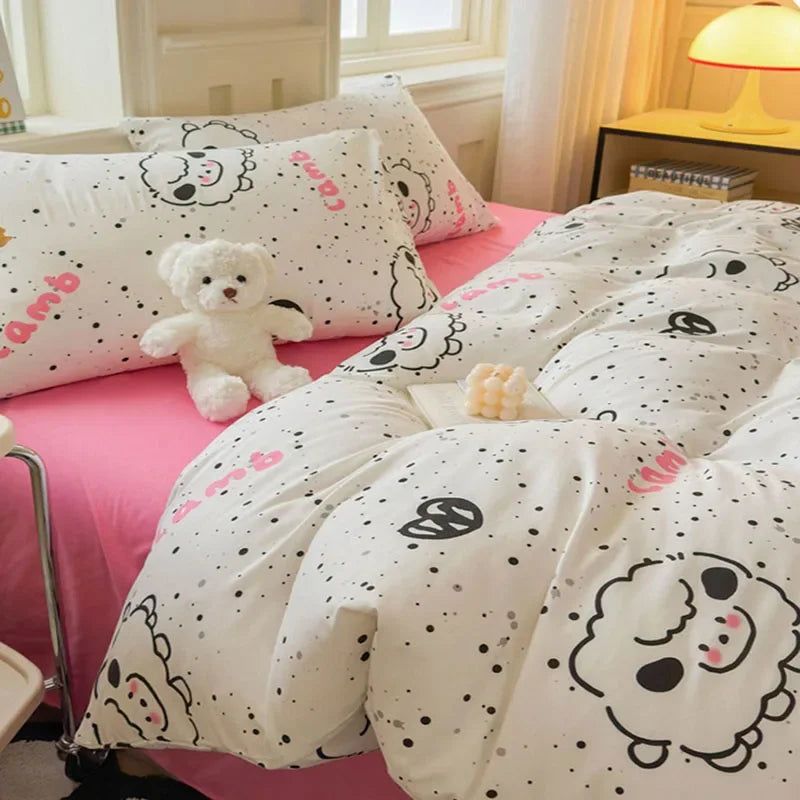 Afralia™ Children Cartoon Print Bedding Set, Double-Layer Yarn Quilt Cover, Cozy Bedroom Decor