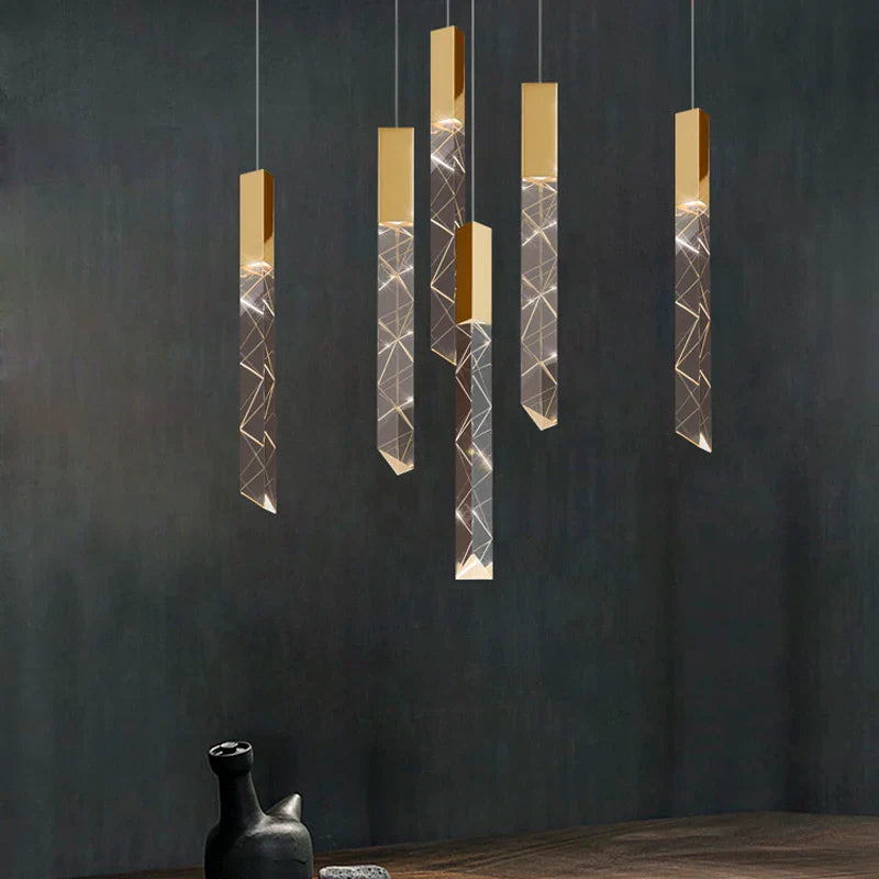 Afralia™ Gold Crystal Stairs Chandelier Luxe LED Pendant Light Luxury Indoor Lighting