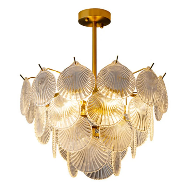 Afralia™ LED Frost Glass Shell Chandelier for Home Decor and Lighting