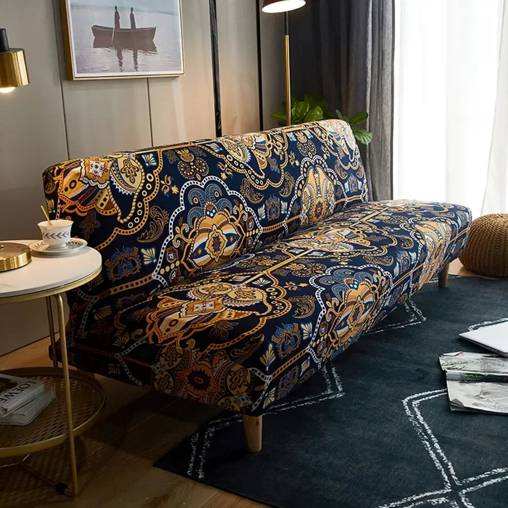 Afralia™ Bohemian Mandala Futon Sofa Cover - No Armrest Couch Slipcover