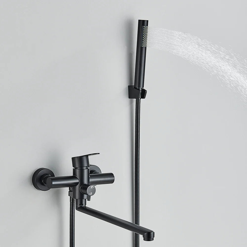 Afralia™ Matte Black Tub Shower Faucet with Swivel Spout Wall Mount Bath Mixer