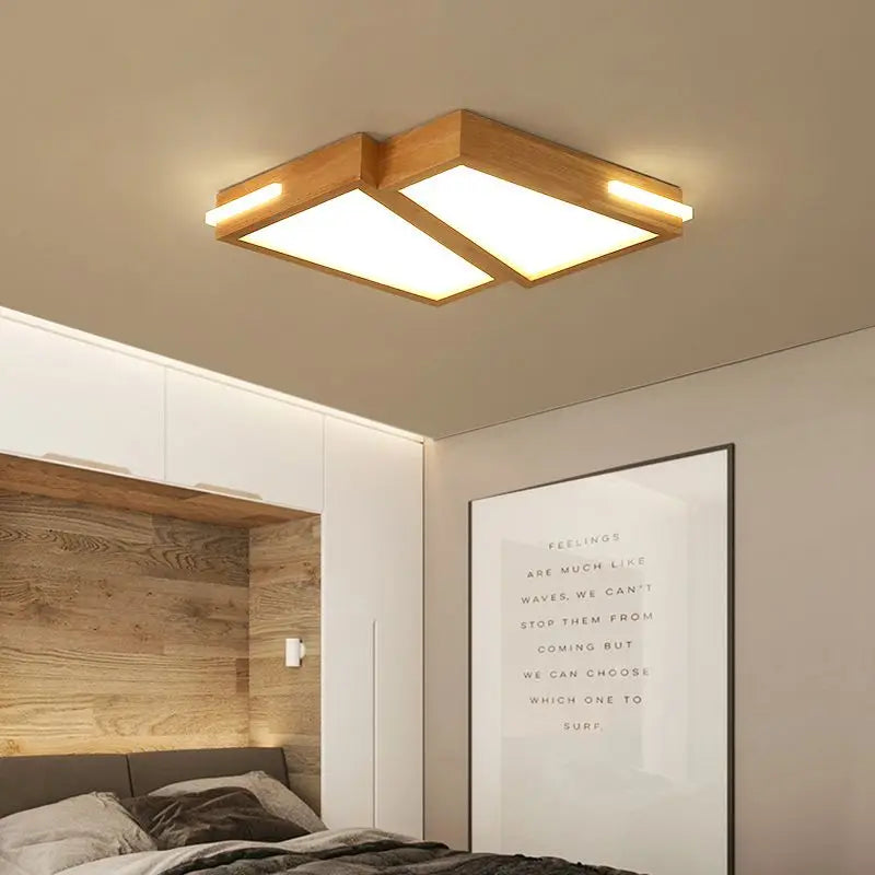 Afralia™ Nordic Log Wind Lamps | Modern Geometric Ceiling Light | Solid Wood | Japanese Style