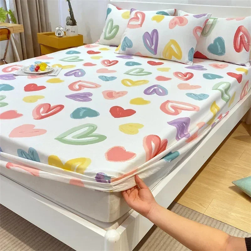 Afralia™ Queen Size Cotton Fitted Sheet Set with Cute Print, Soft and Skin-friendly Bed Cover