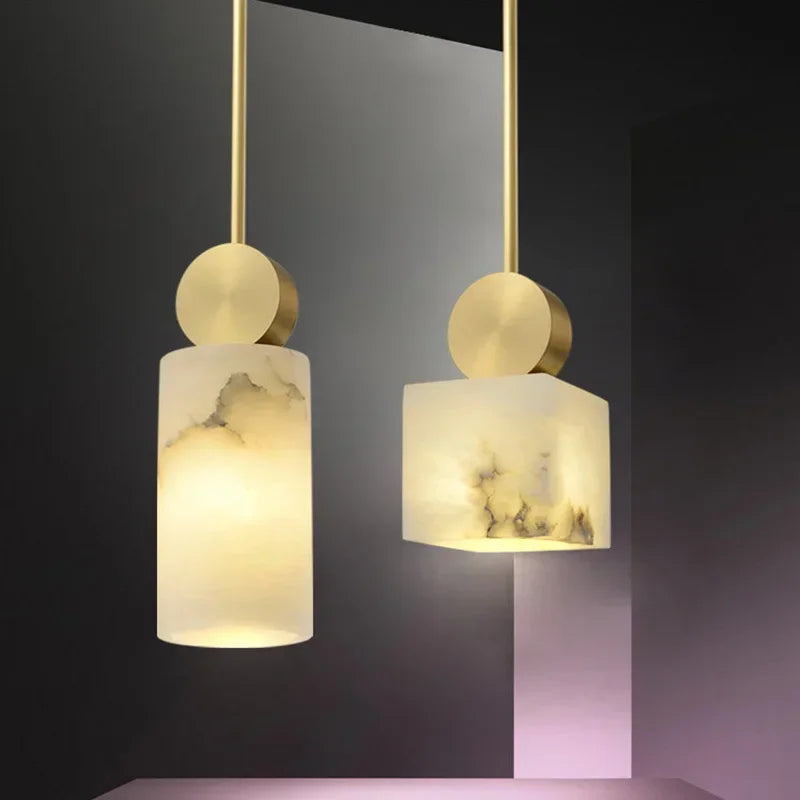 Afralia™ Modern Marble Geometric Led Pendant Chandelier: Minimalist Lighting for Living Room & Study