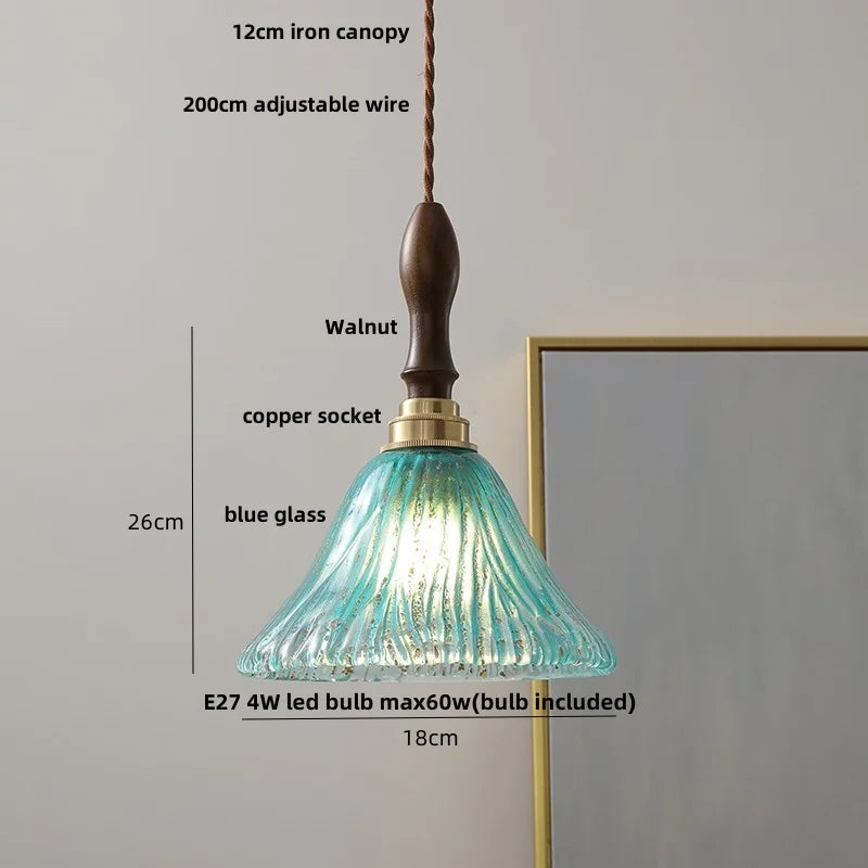 Afralia™ Nordic LED Pendant Light | Modern Walnut Wood Glass Hanging Lamp