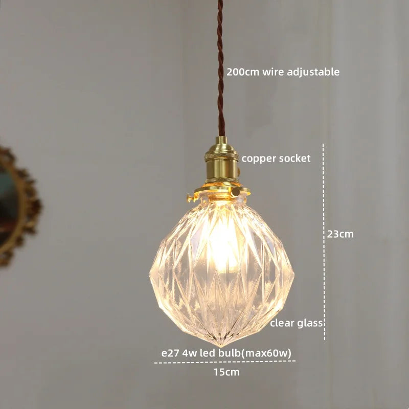 Afralia™ Copper Glass Chandelier LED Pendant Lights for Dining Room Bedroom Bar