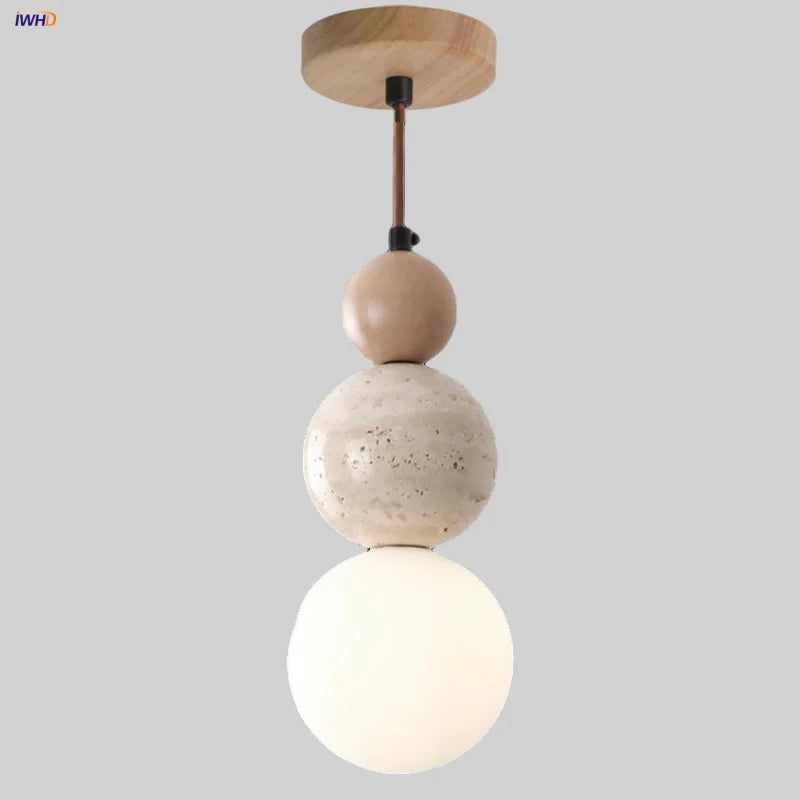 Afralia™ White Glass LED Wood Ball Pendant Light Fixture for Bedroom Living Room