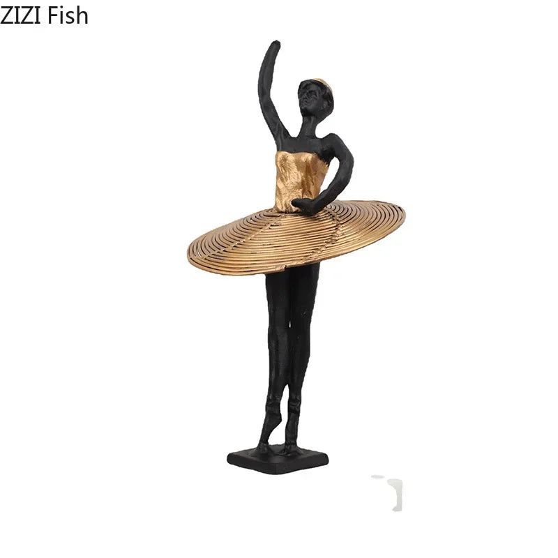 Afralia™ Golden Ballerina Sculpture Desk Ornament Aesthetic Room Decor Figure