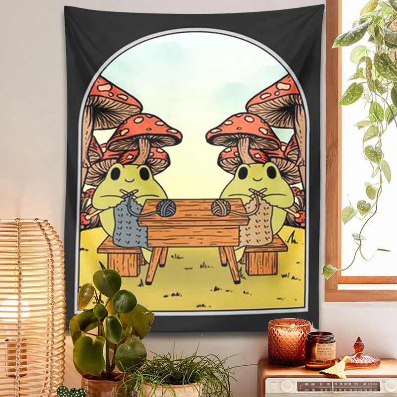 Frog Mushroom Tapestry Wall Hanging for Boho Decor by Afralia™