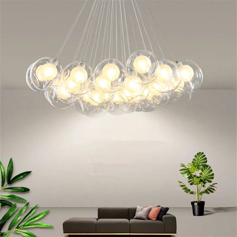 Afralia™ Nordic LED Stained Glass Lamp Multi Bubble Chandelier for Kids Room