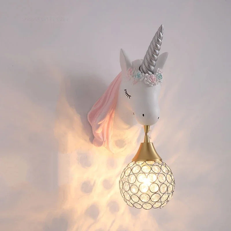 Afralia™ Nordic Unicorn Wall Lamp for Kids Room - Modern, Cute Cartoon Sconce Light