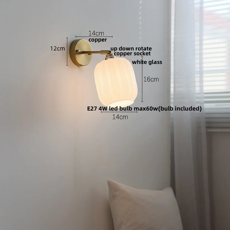 Afralia™ White Glass LED Wall Sconce, Nordic Modern Rotate Bedside Lamp for Living Room
