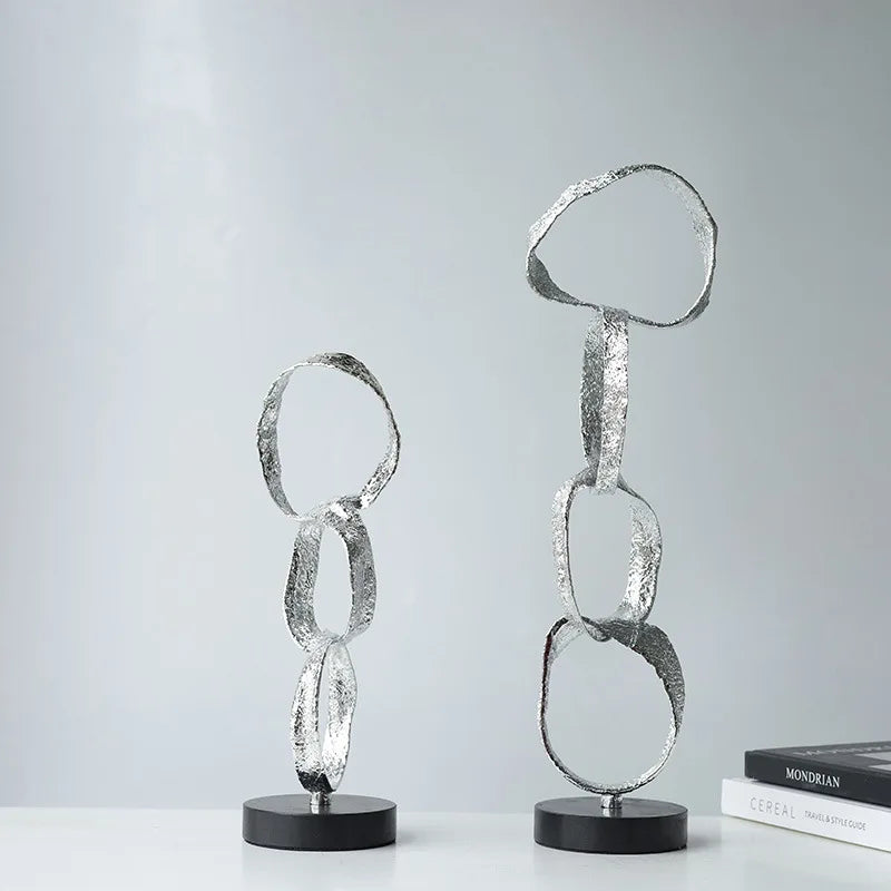 Afralia™ Silver Hoop Irregular Circle Ornament - Metal Geometric Sculpture Home Decor