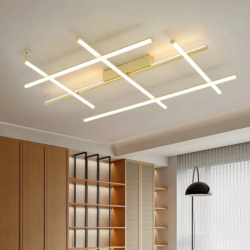 Afralia™ Tube Gold Linear Pendant Light Chandelier for Kitchen Hotel Staircase