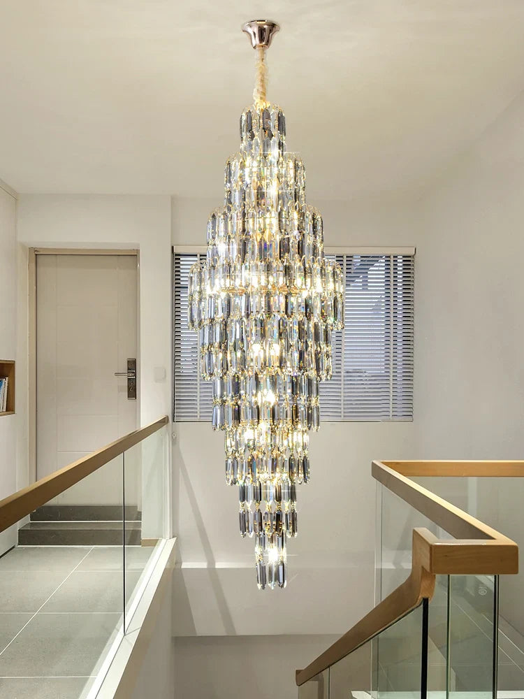 Afralia™ Crystal Spiral Pendant Light Chandelier Loft Luxury Staircase Elegant Upscale