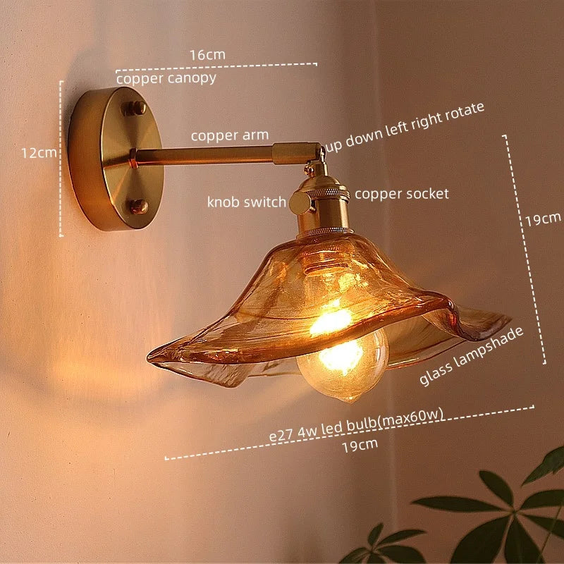 Afralia™ Glass Copper LED Wall Lights for Home Restaurant Living Room Bedroom