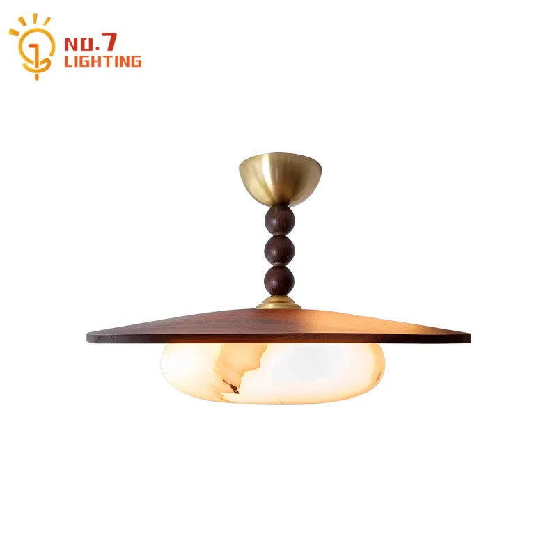 Afralia™ Vintage Wood Glass Ceiling Lamp LED Modern Light Fixtures for Home Decor