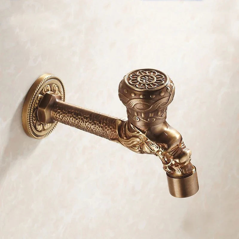 Afralia™ Dragon Carved Antique Bronze Mop Faucet for Bathroom and Garden