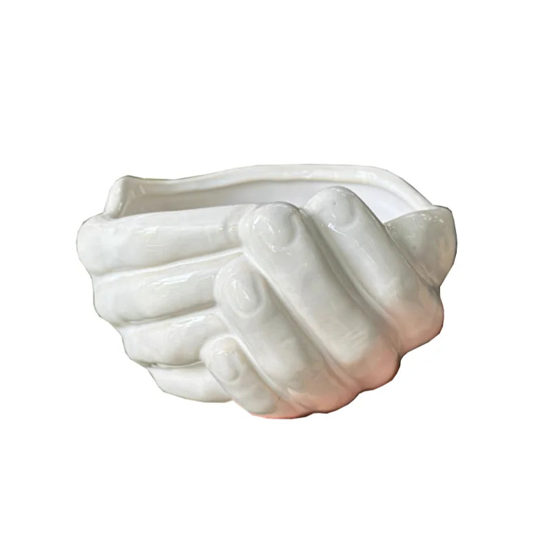 Afralia™ Ceramic Palm Flowerpot Vase Tray Home Decor Accessory