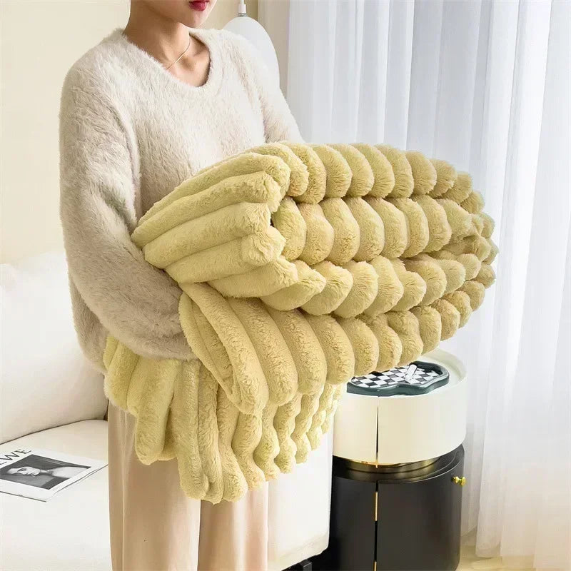Afralia™ Winter Warm Fluffy Coral Fleece Sofa Throw Blanket for Bedroom, Soft & Cozy Bed Covers