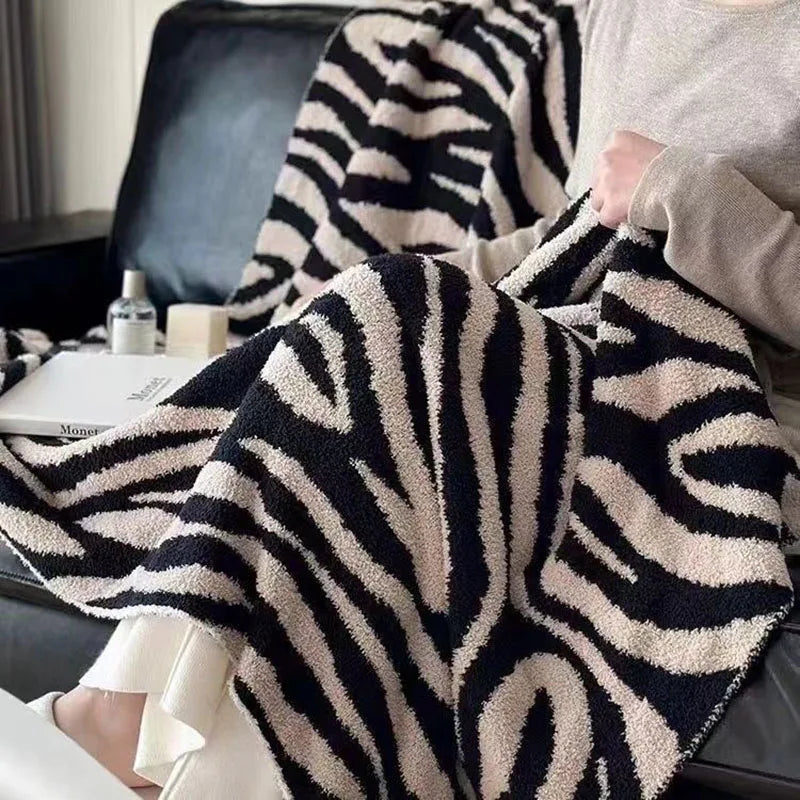 Afralia™ Zebra Patterned Sofa Knitted Flannel Blanket: Soft and Luxurious for Home and Hotel
