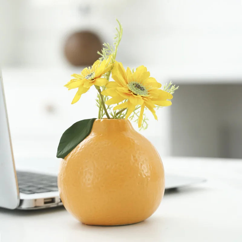 Afralia™ Orange Ceramic Vase Pomelo Flower Arrangement Home Decoration