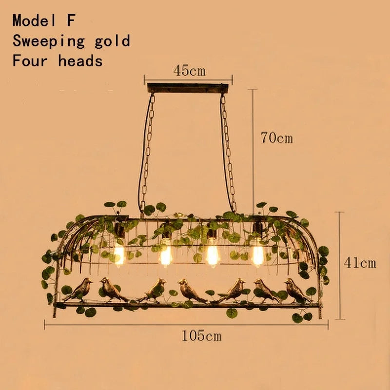 Afralia™ Green Leaf Bird Cage Chandelier for Dining Table and Garden Decor