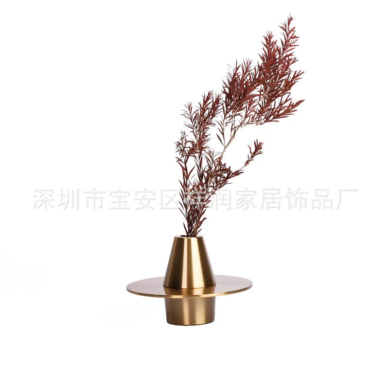 Afralia™ Golden Geometry Metal Handicraft Flower Vase UFO Home Decor
