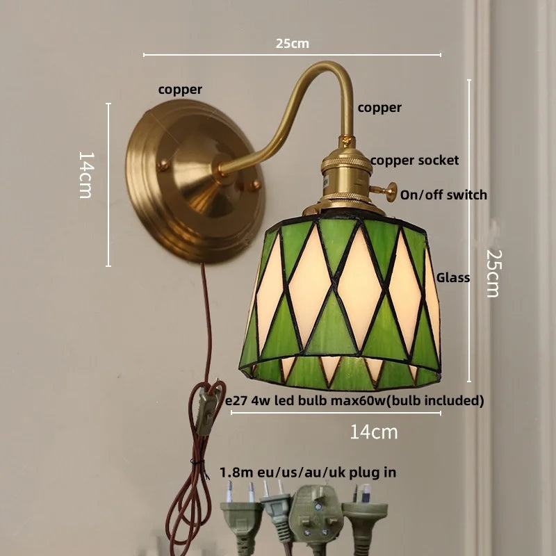 Afralia™ Vintage LED Wall Lights Kitchen Coffee Copper Glass Indoor Bedside Lamp