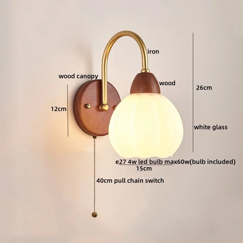 Afralia™ Wood Glass LED Wall Light Modern Bedside Lamp for Living Room & Bedroom