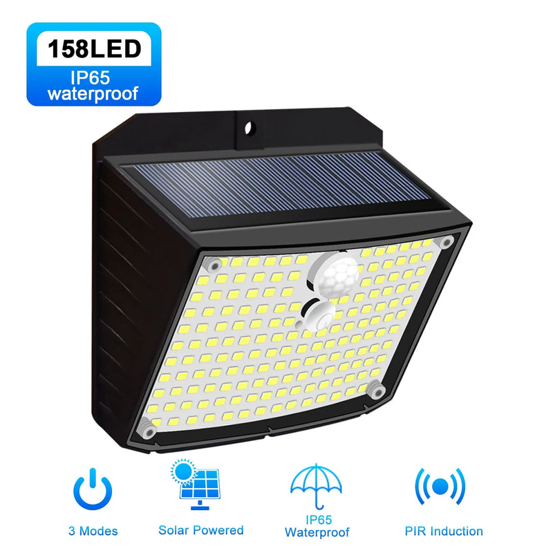 Afralia™ Solar Wall Lamp 158 LED Motion Sensor Security 3 Modes Yard Fence