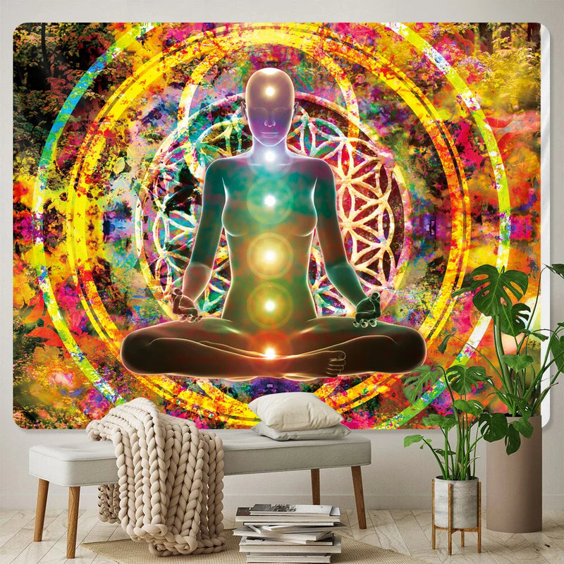 Afralia™ Chakra Psychedelic Tapestry: Boho Yoga Wall Decor & Room Hanging