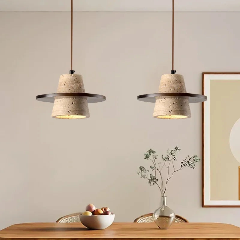 Afralia™ Yellow Travertine LED Hanging Lamp for Home, Cafe, and Bedroom Decor