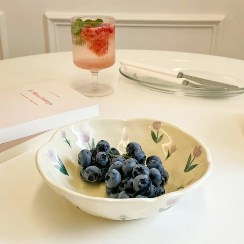 Afralia™ Ceramic Fruit Salad Bowl - Girl's Irregular Design for Desserts and Snacks