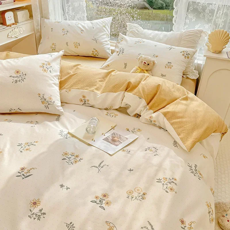 Afralia™ Floral Print Queen Cotton Bedding Set with Soft Duvet Cover and Sheets