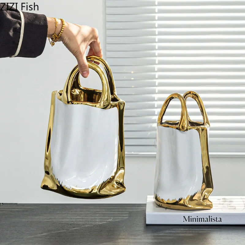Afralia™ Golden Handbag Ceramic Vase for Stunning Flower Arrangements