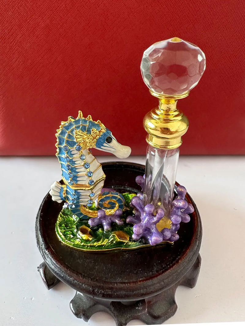 Afralia™ Seahorse Figurine Glass Perfume Bottle 4ml Crystals Bejewelled Scent Container