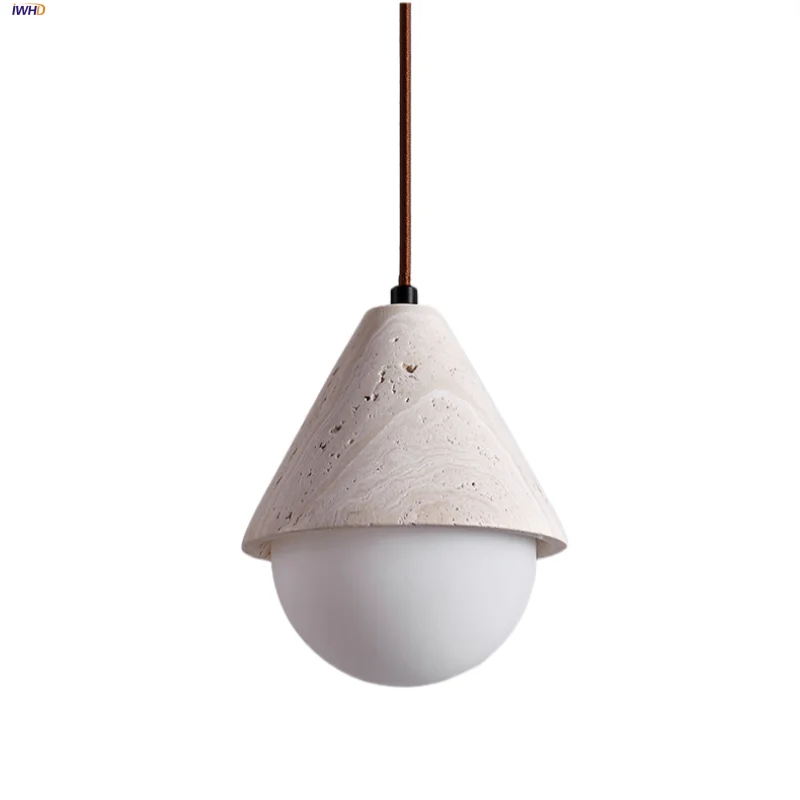 Afralia™ White Glass LED Pendant Light Fixture - Nordic Modern Yellow Travertine Hanging Lamp