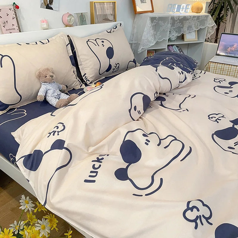 Afralia™ Summer Cartoon Printed Bedding Set for Students & Adults, Breathable Duvet Cover Kit