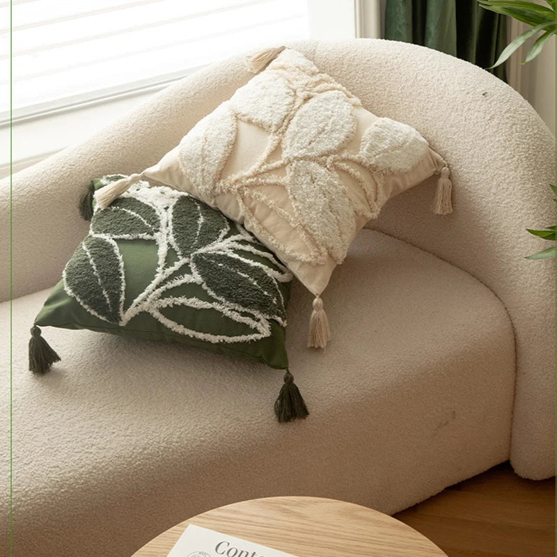 Afralia™ Embroidered Tufted Cotton Canvas Pillow Cover 45*45cm for Living Room