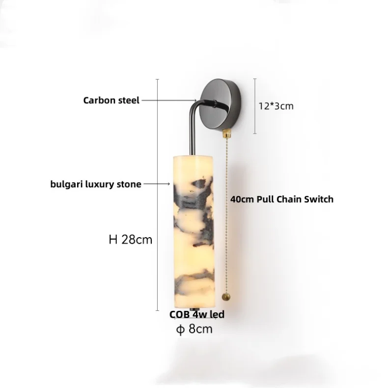 Afralia™ Marble Stone LED Wall Sconce, Rotatable Switch, White Glass, Carbon Steel