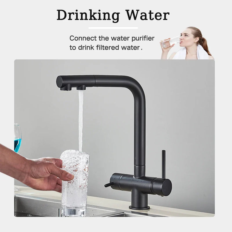 Afralia™ Black Pull Out Water Purifier Faucet: 2-in-1 Hot Cold Mixer Tap