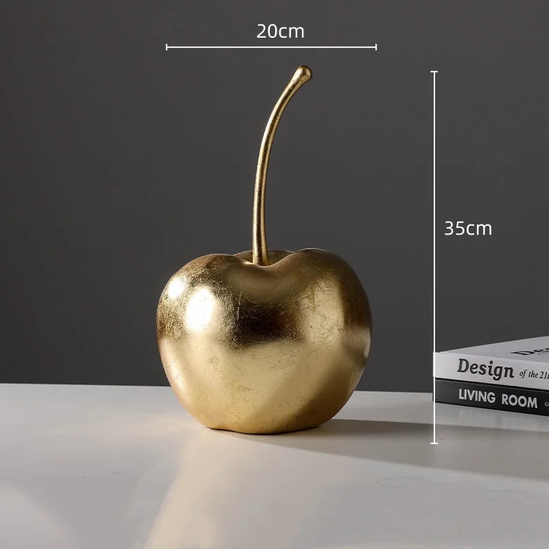 Afralia™ Resin Apple & Cherry Sculptures for Home Decor - Golden Fruit Figurines