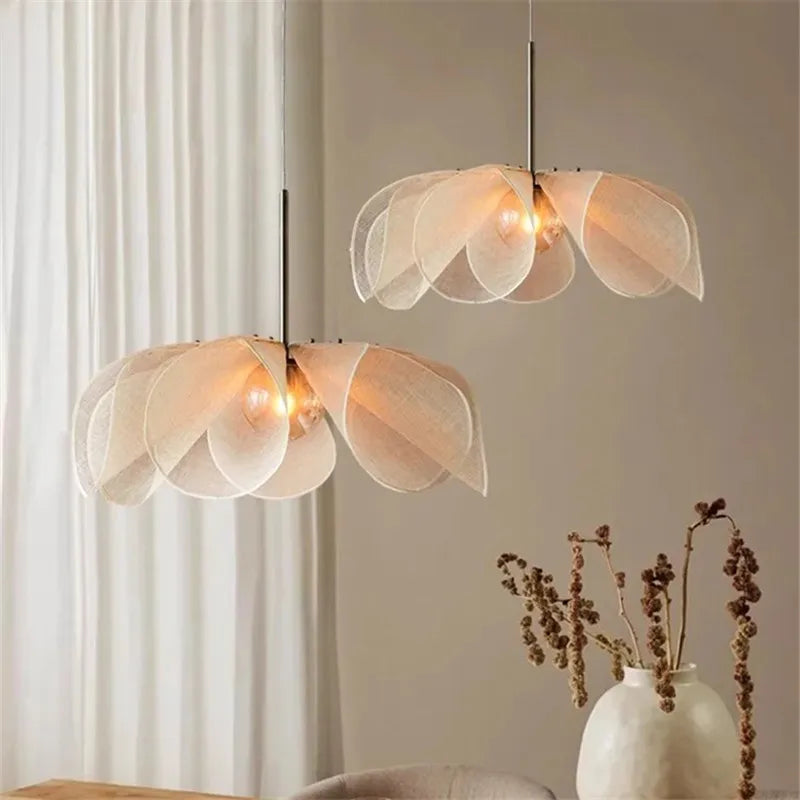 Afralia™ Flower Pendant Lamp: Nordic Fabric LED Light for Bedroom, Living Room & Dining Area