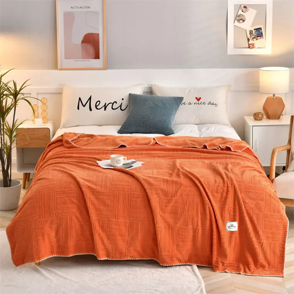 Afralia™ Orange Solid 3D Soft Print Flannel Coral Fleece Double-side Blanket