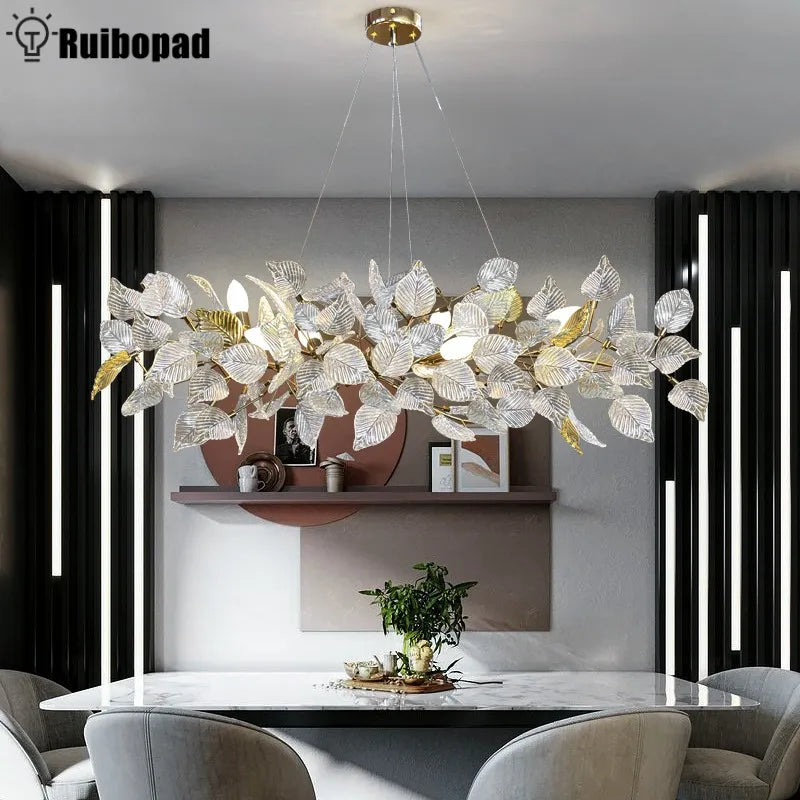 Afralia™ Ginkgo Leaf Crystal Chandelier - Elegant LED Pendant Lamp for Dining & Living Room