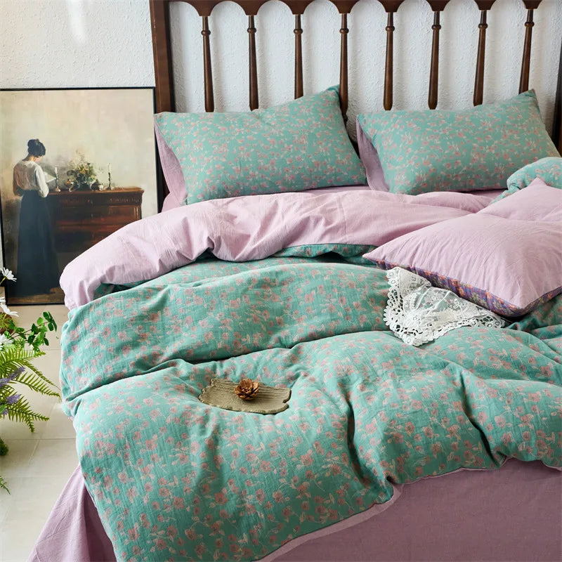 Afralia™ 100% Cotton Double-Layer Floral Jacquard Duvet Cover Set