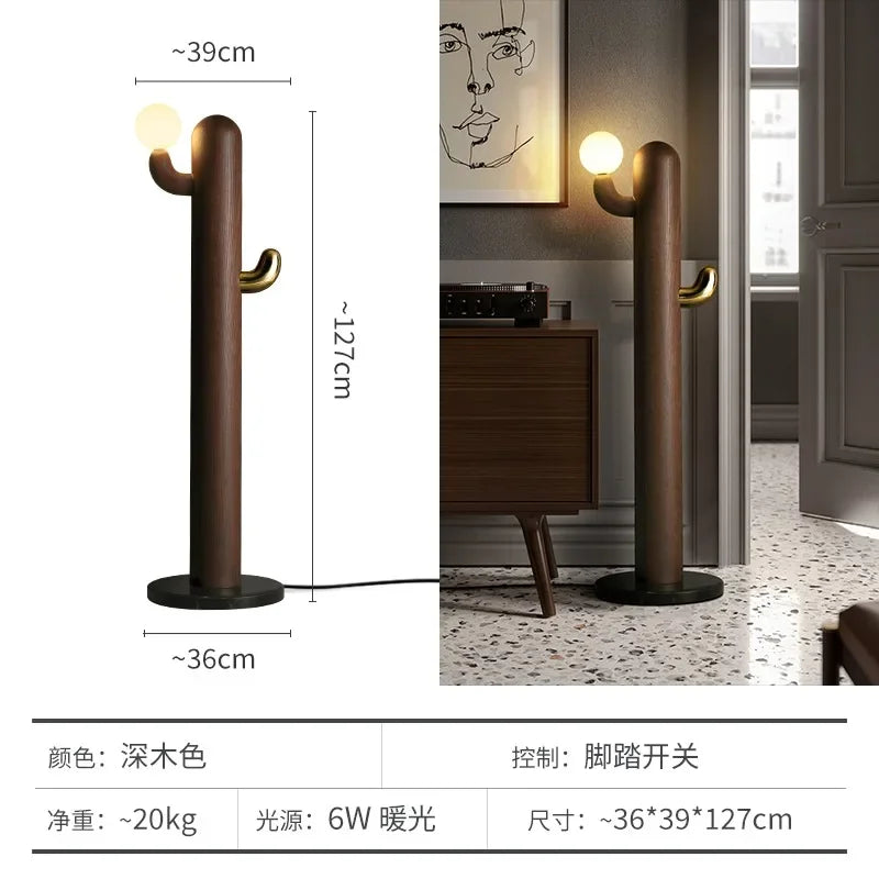 Afralia™ Modern Copper Wood Cactus Floor Lamp for Stylish Home Decor