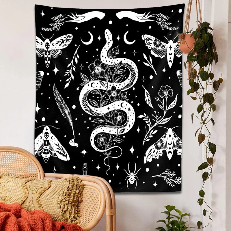 Afralia™ Moth Snake Psychedelic Tapestry Wall Hanging for Boho Home Decor